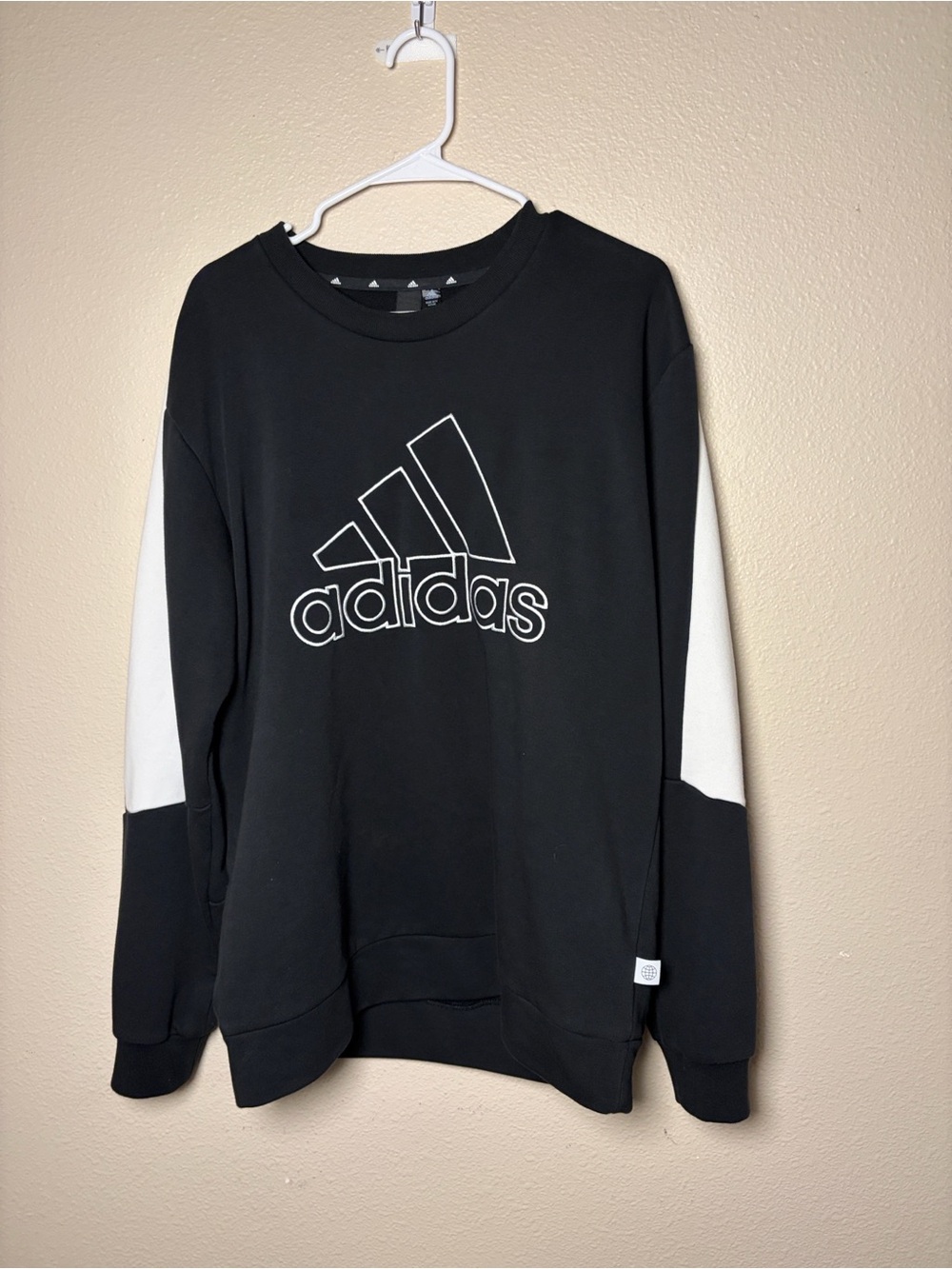 adidas Black Crewneck Sweatshirt with White Sleeve Accents